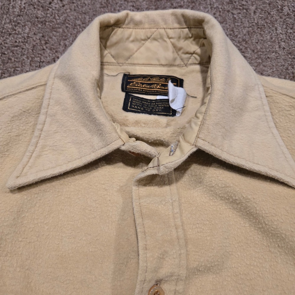 Vintage Eddie Bauer Chamois Shirt Mens L Tan Beige Heavy Flannel 80s Hiking L/S - Picture 2 of 6